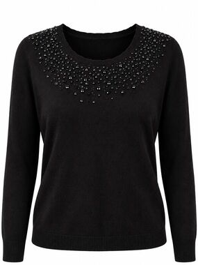 Debbie Morgan Black Embellished Knit Sweater XL Plus Size Long Sleeve
